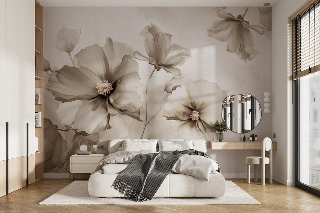 Flores sueltas en acuarela en un interior