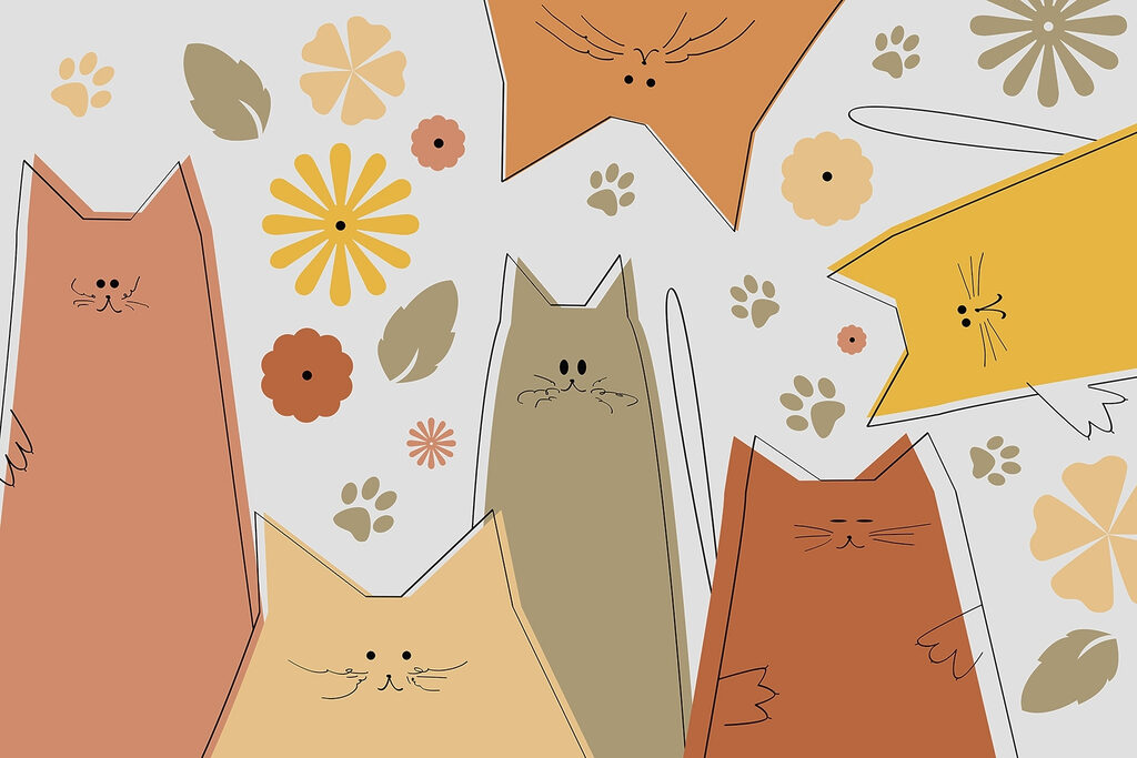 Gatos de trazo sencillo — diseño completo