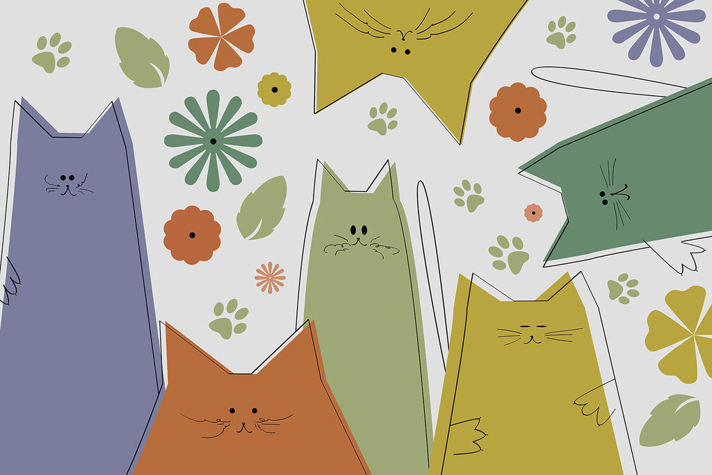 Gatos de trazo sencillo — diseño completo