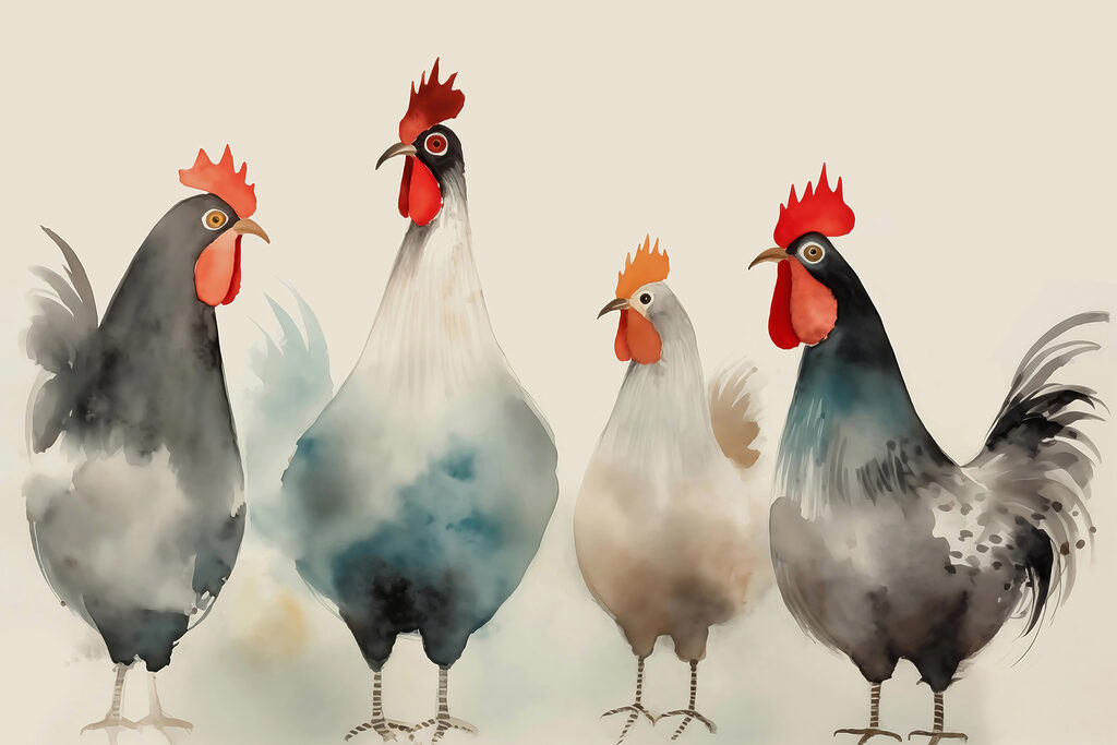 Gallinas en acuarela — diseño completo