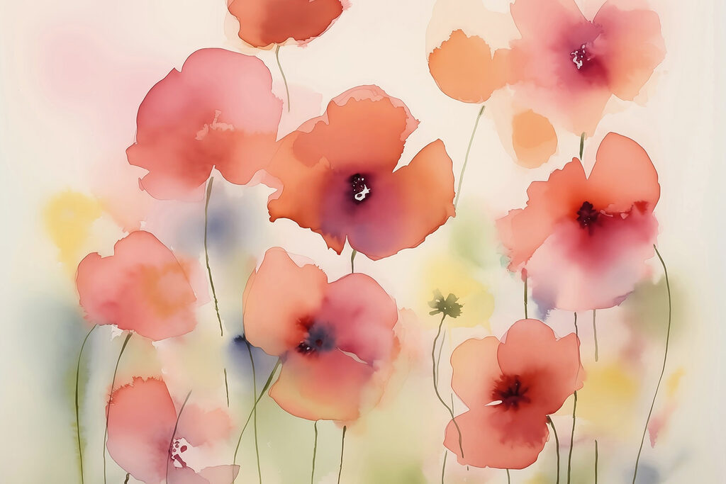 Flores rosas sobre amarillo — diseño completo
