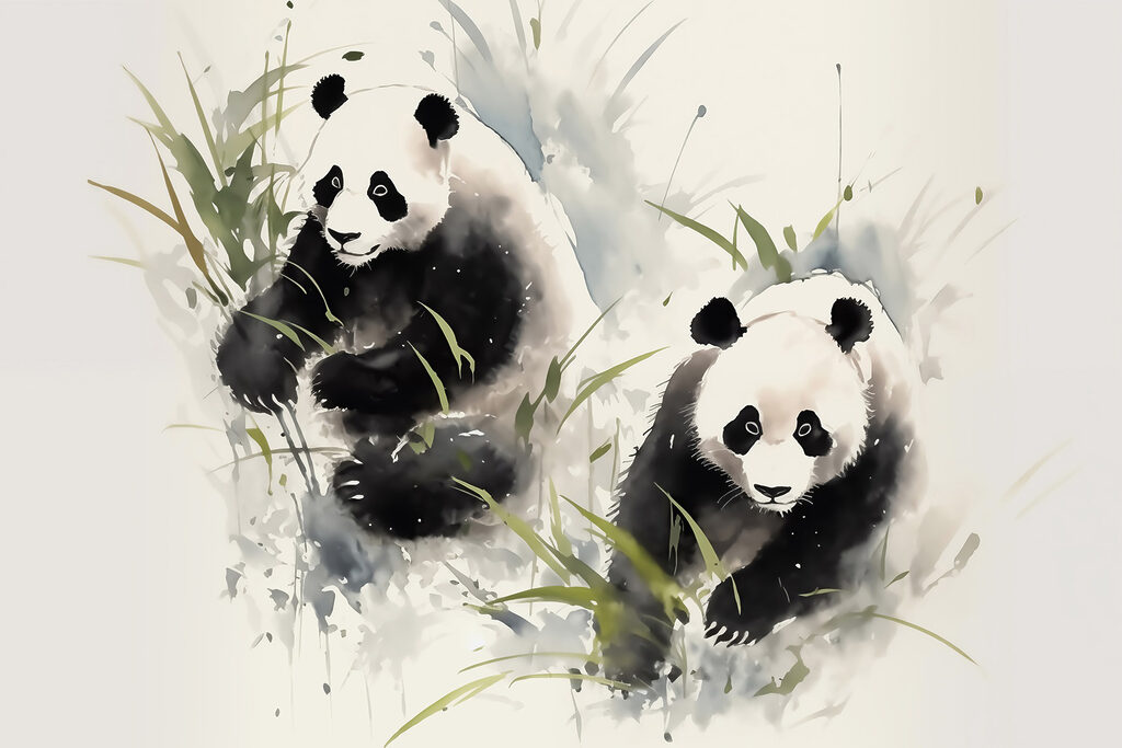 Dos pandas curiosos — diseño completo