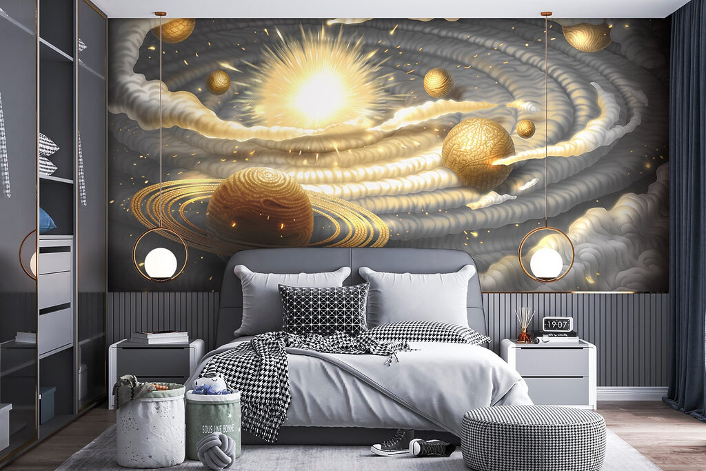 Planetas dorados entre nubes — interior 1