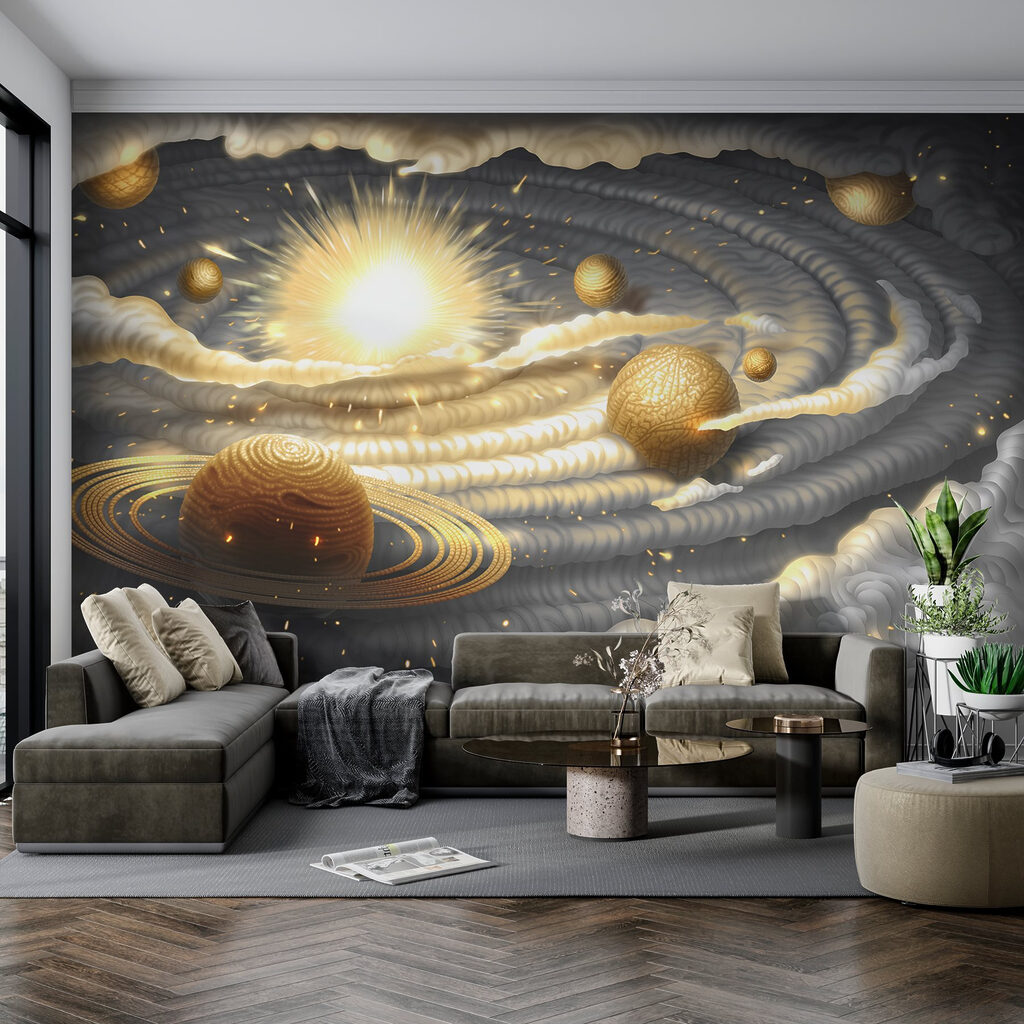 Planetas dorados entre nubes — interior 3