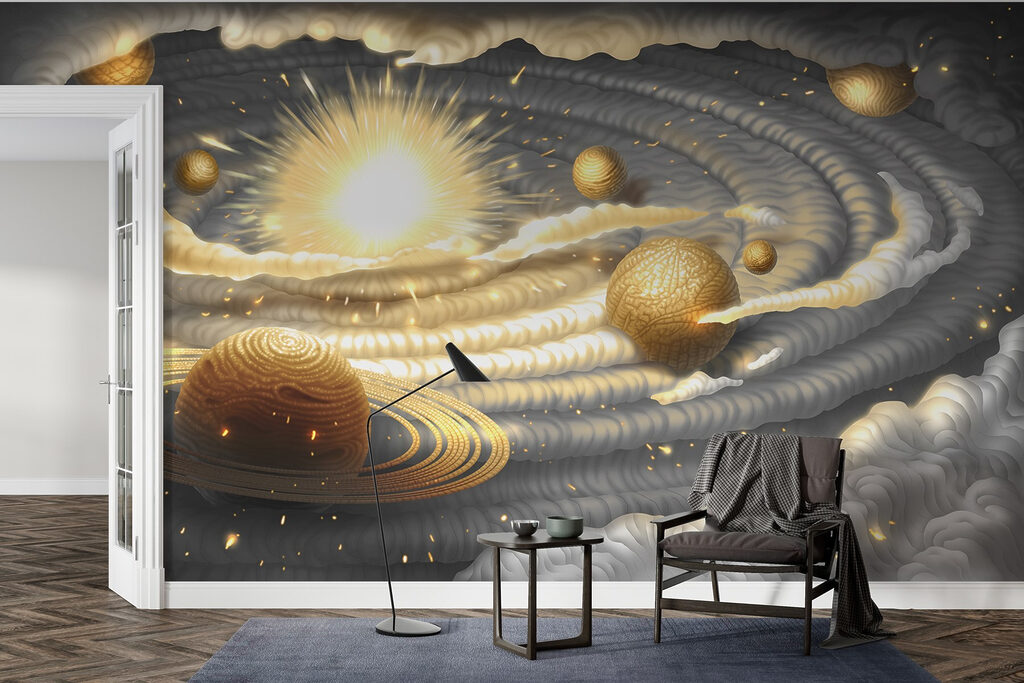 Planetas dorados entre nubes — interior 4