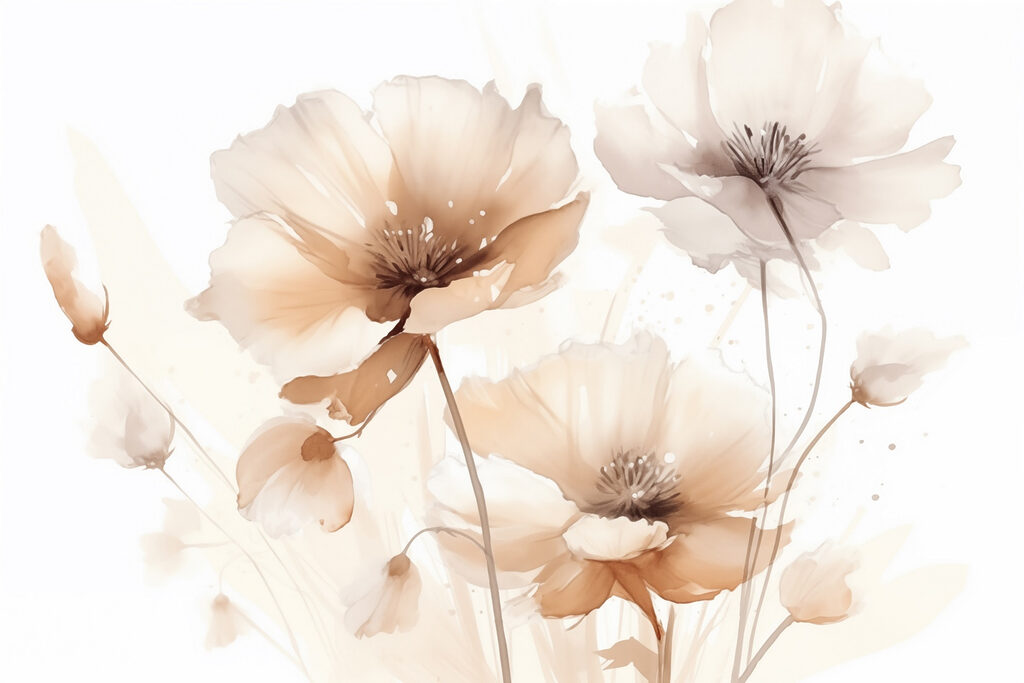Flores beige en acuarela — diseño completo
