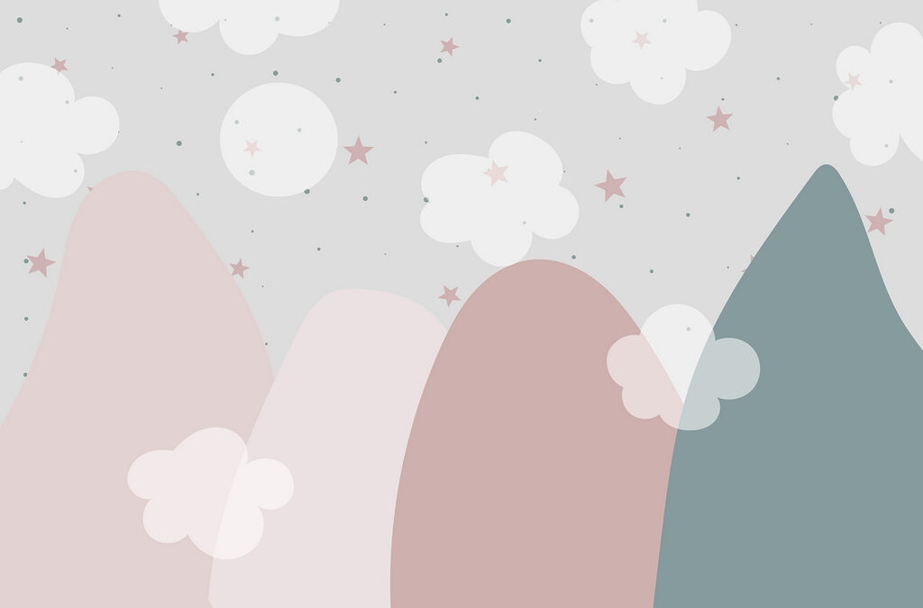 Montañas pastel y estrellas — diseño completo