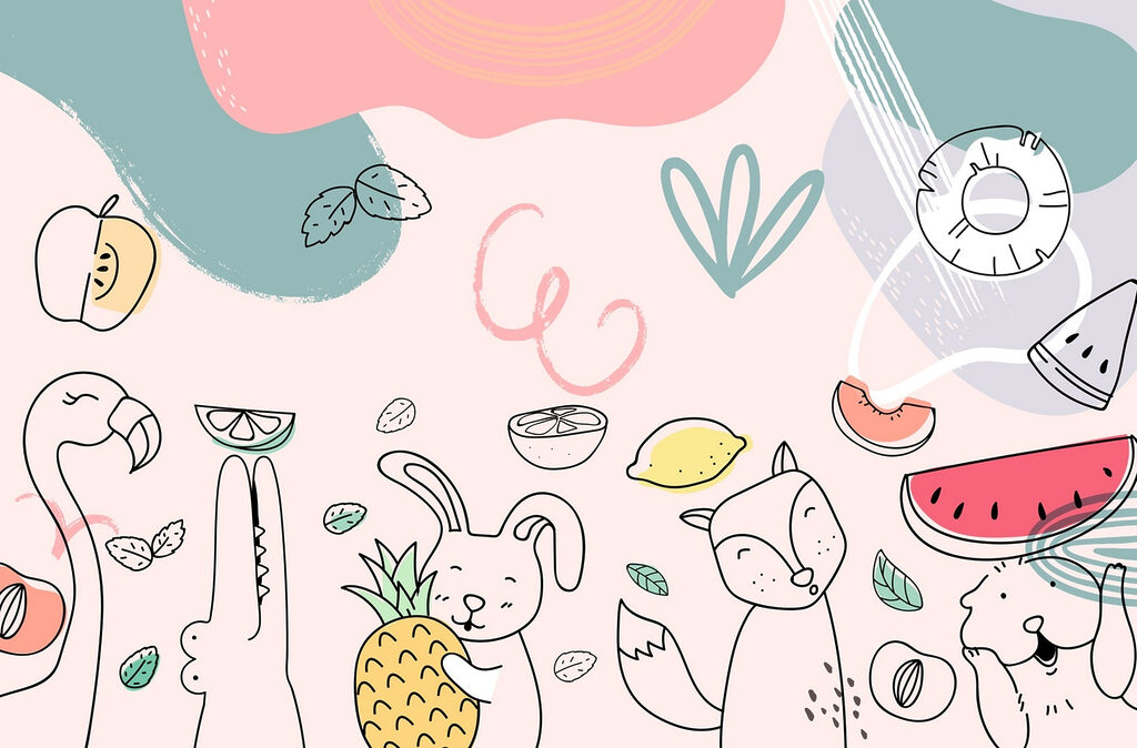Frutas y animalitos — diseño completo