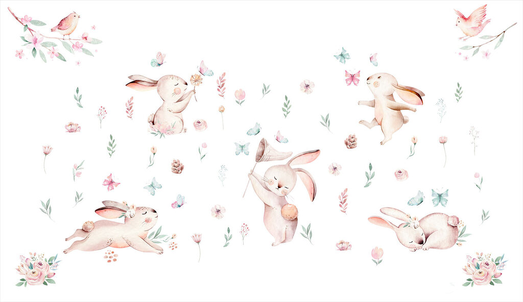 Conejitos entre flores — diseño completo