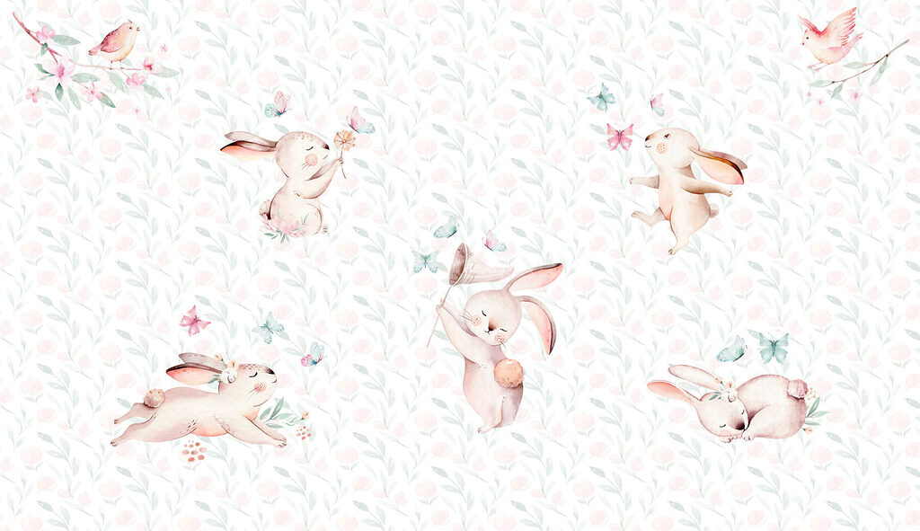 Conejitos entre flores — diseño completo