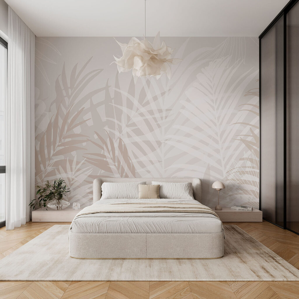 Hojas de palmera claras en un interior