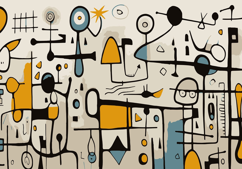 Figuras lineales con ocre — diseño completo