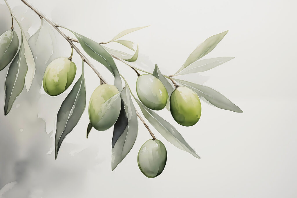 Aceitunas verdes en rama — diseño completo