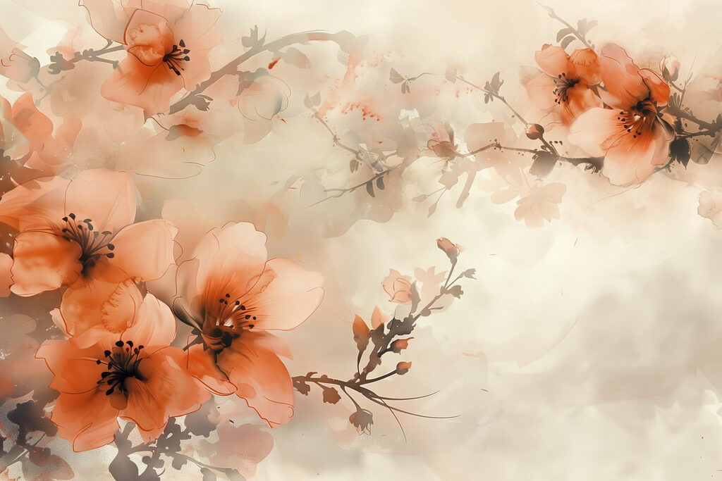Flores naranjas sobre beige — diseño completo