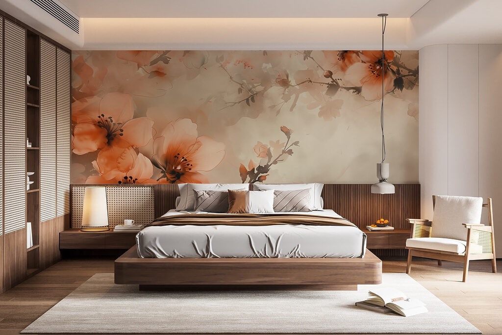 Flores naranjas sobre beige — interior 1