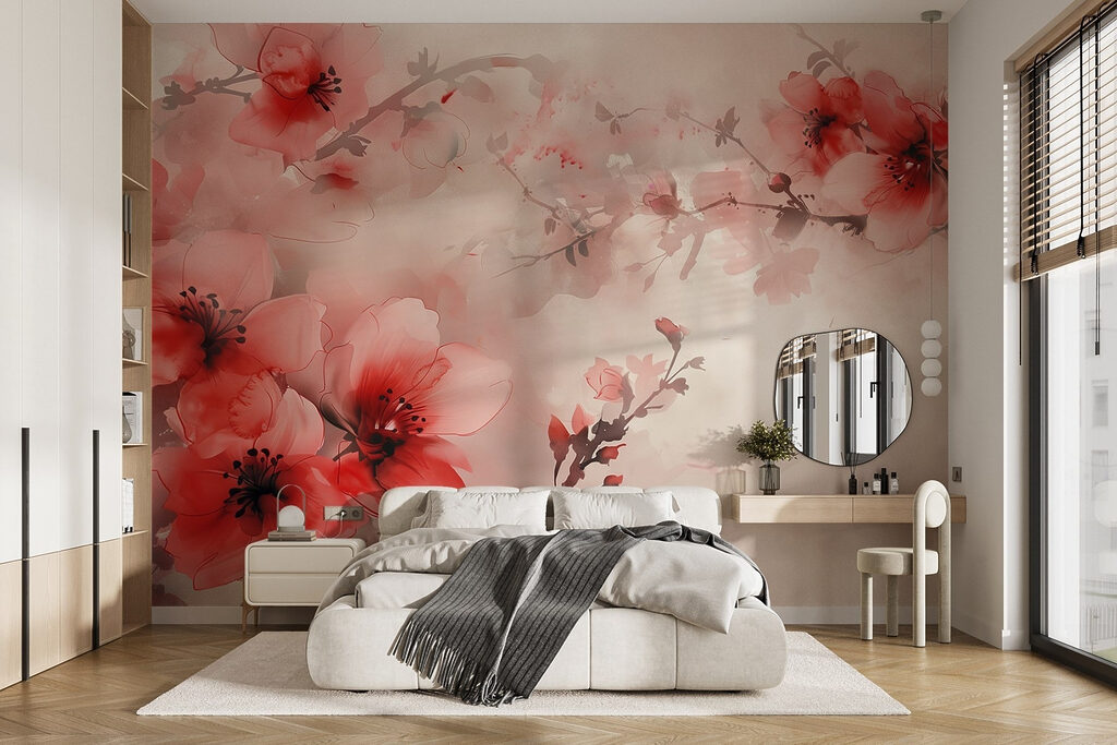 Flores naranjas sobre beige — interior 1