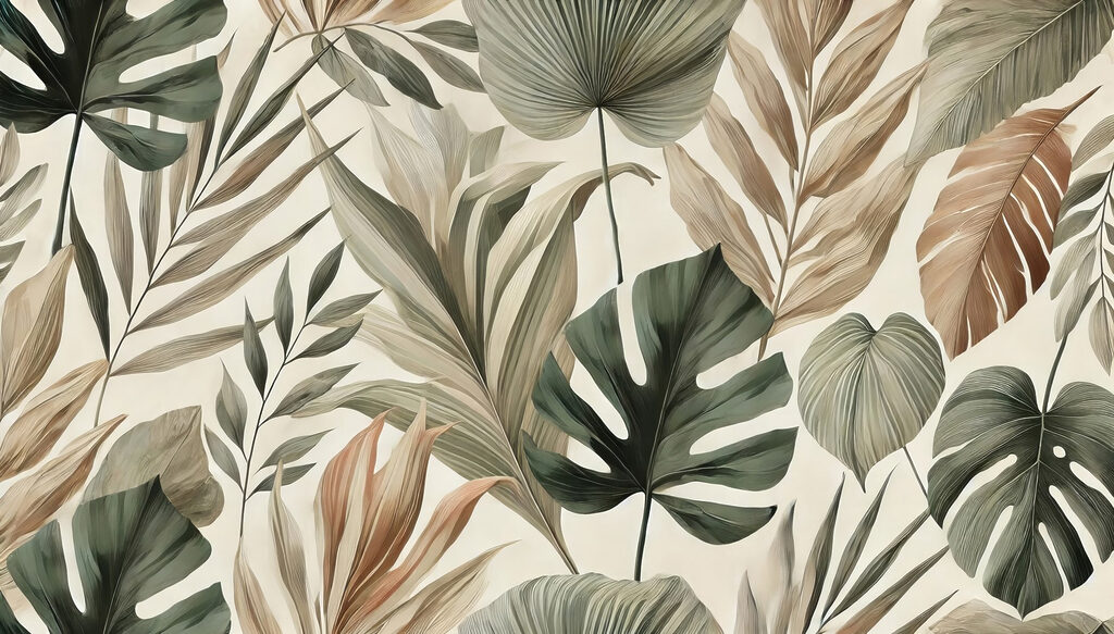 Hojas tropicales terrosas — diseño completo