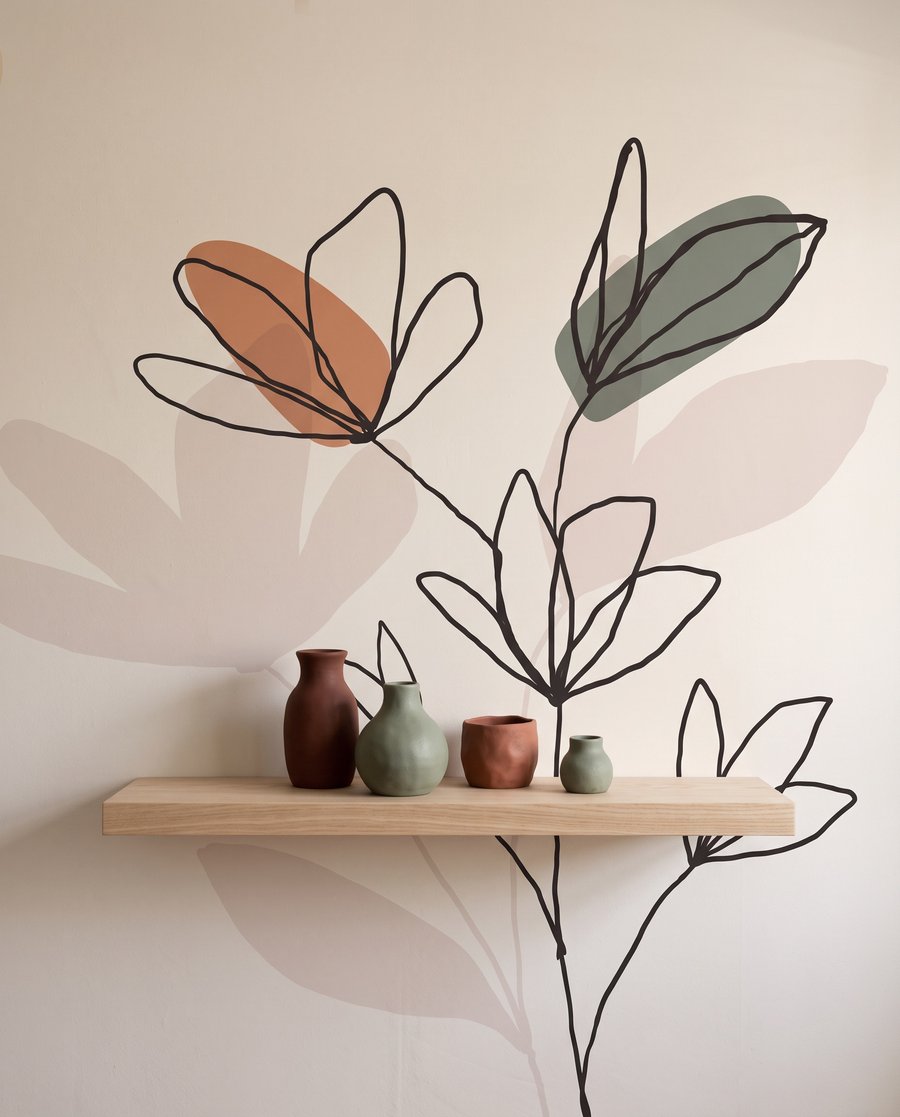 Ramas dibujadas sobre color — interior 3