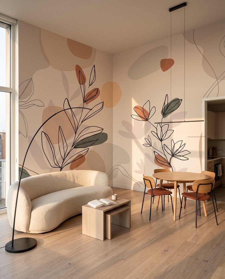 Ramas dibujadas sobre color — interior 6