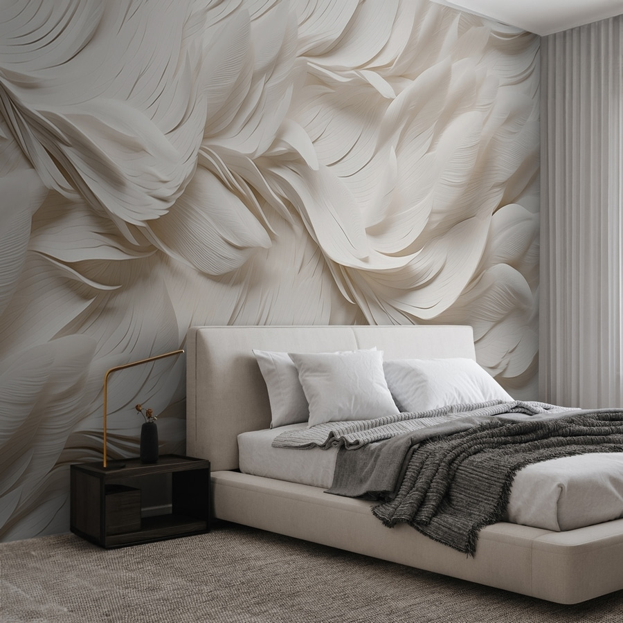 Plumas blancas en capas en un interior