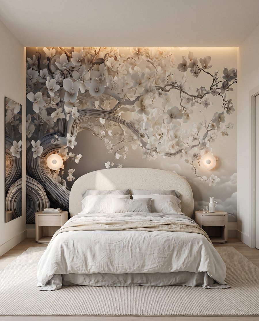 Árbol florido sobre olas — interior 2