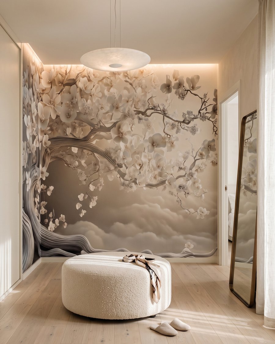 Árbol florido sobre olas — interior 3
