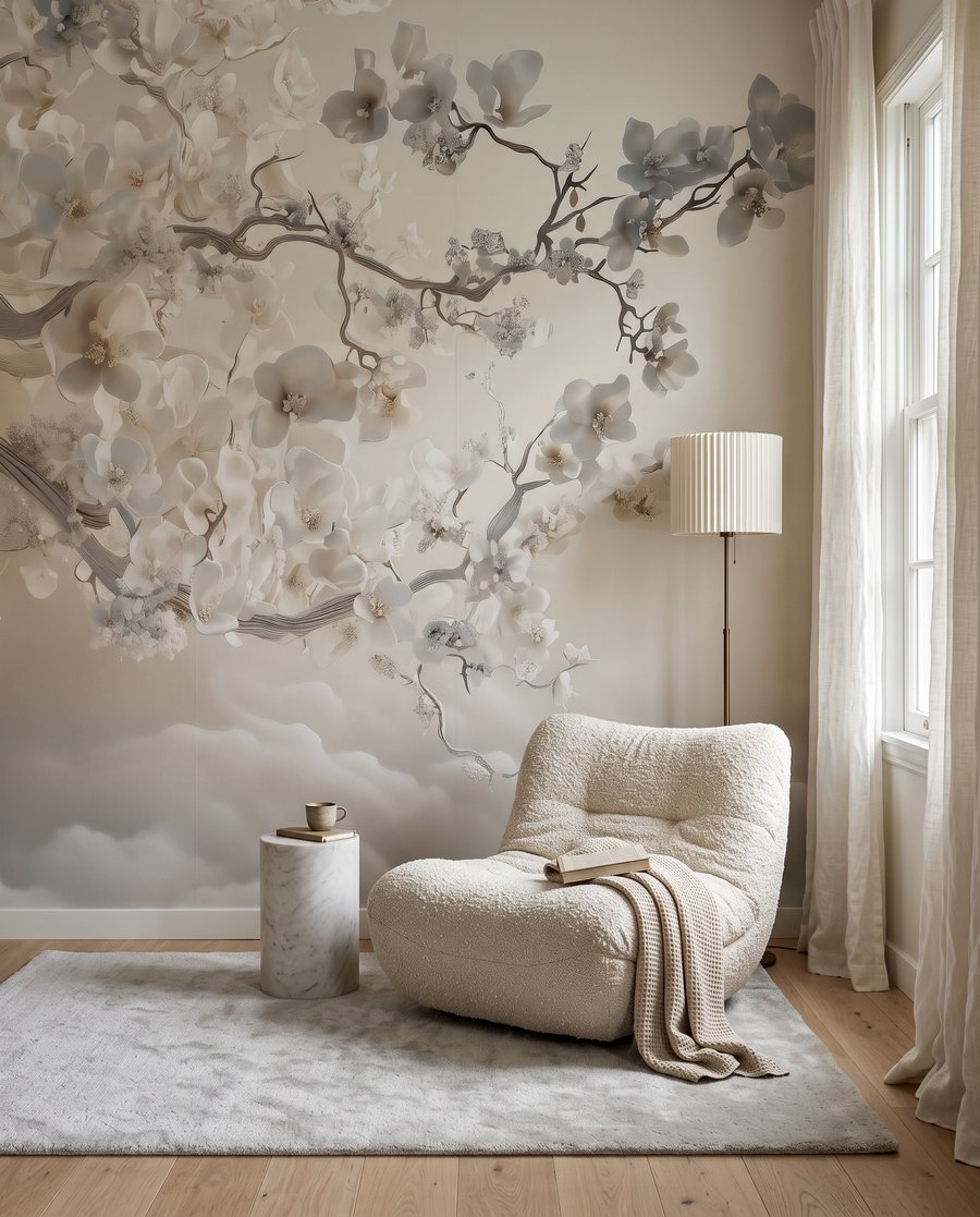 Árbol florido sobre olas — interior 5