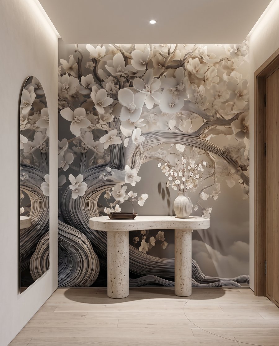 Árbol florido sobre olas — interior 7