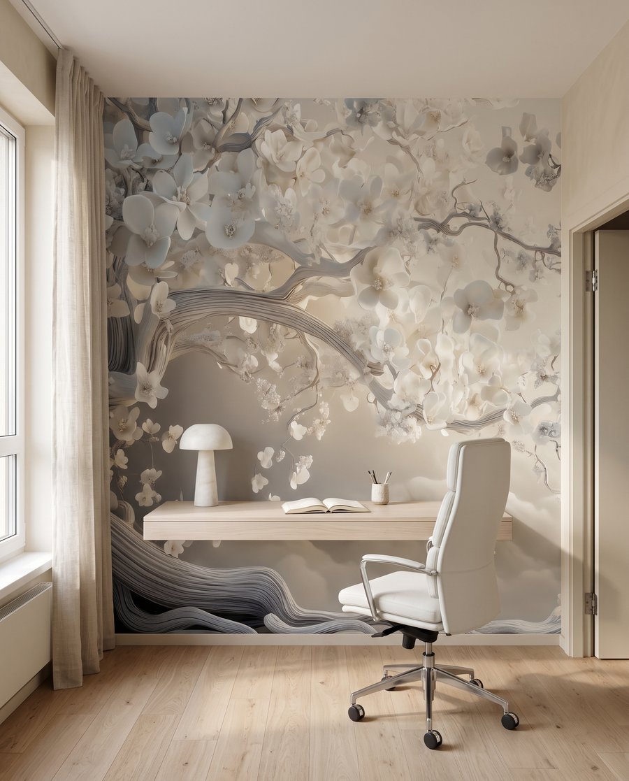 Árbol florido sobre olas — interior 9