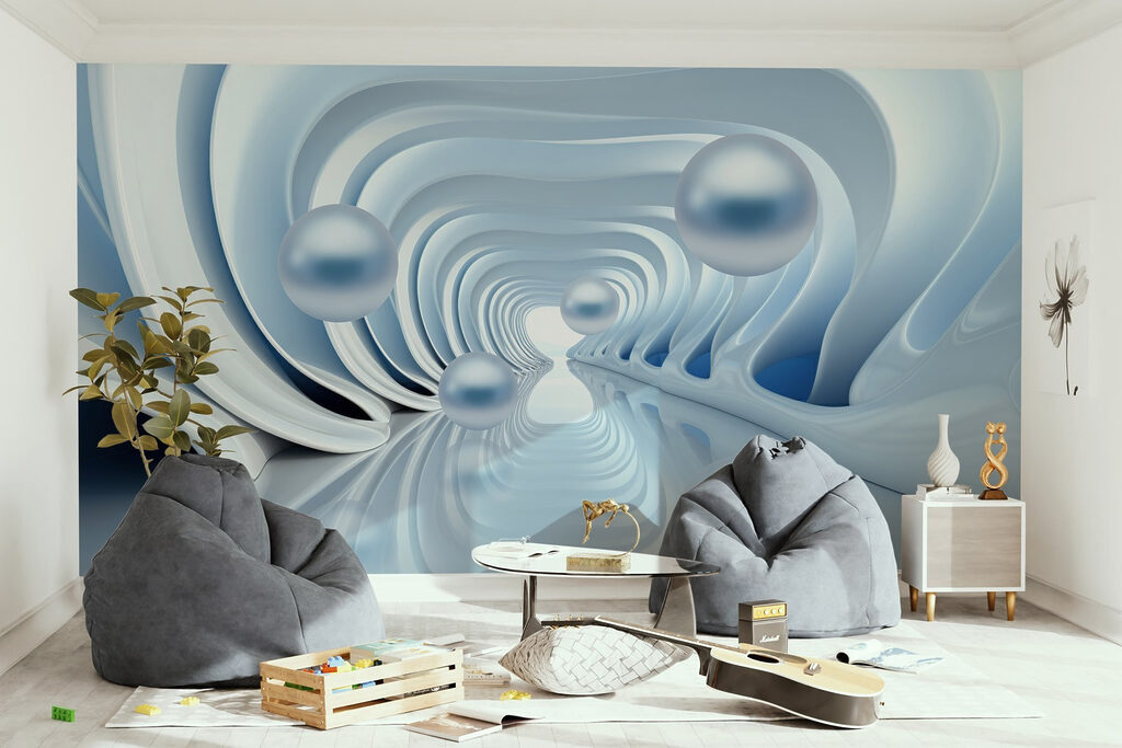 Esferas plateadas en túnel — interior 3