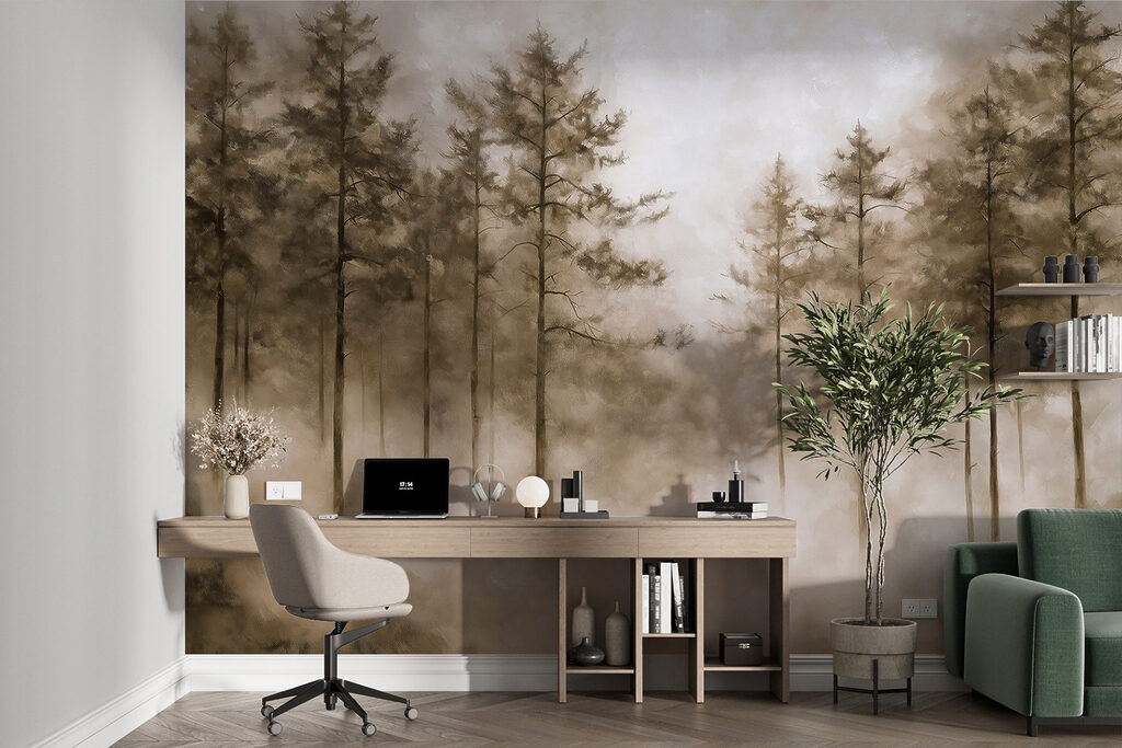 Árboles altos entre niebla — interior 6