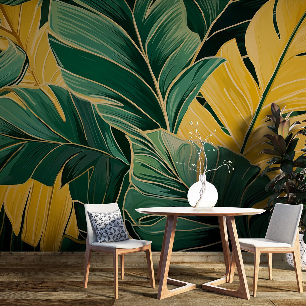 Hojas doradas sobre verde — interior 2