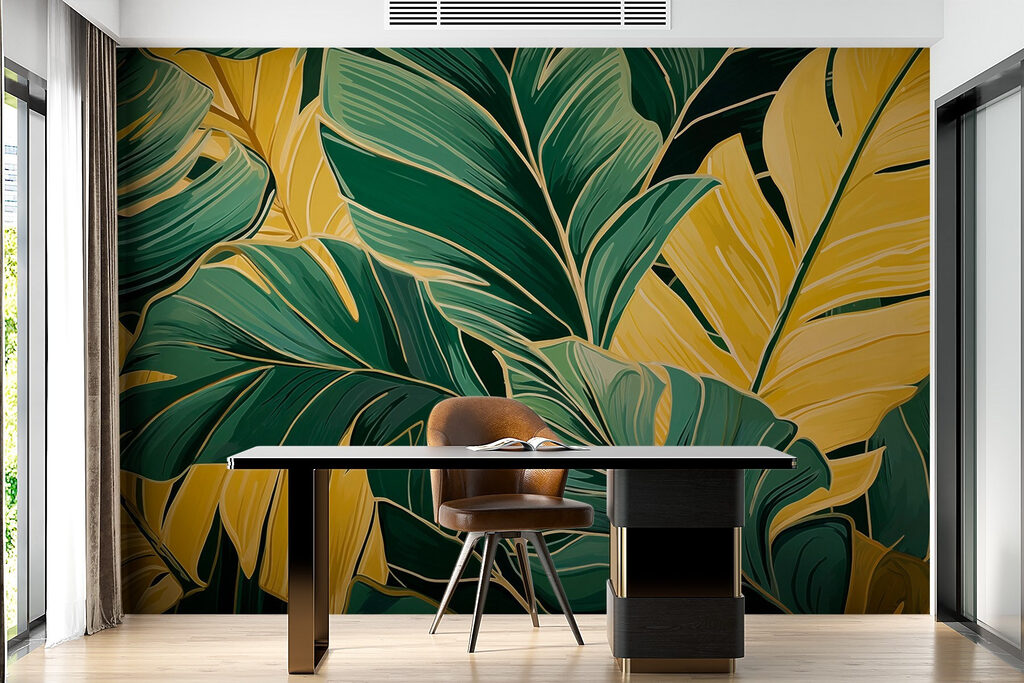 Hojas doradas sobre verde — interior 3