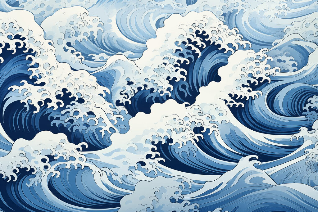 Olas azules con espuma — diseño completo