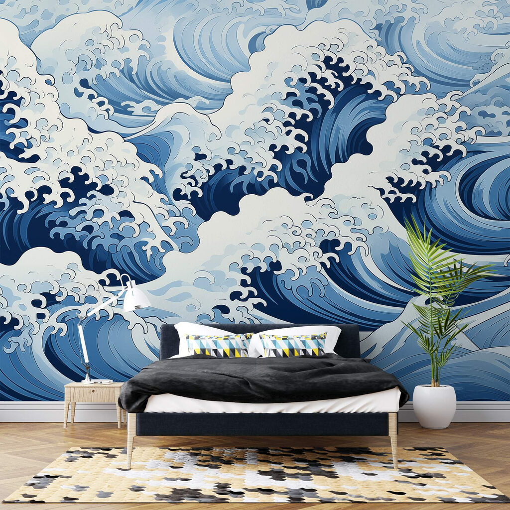Olas azules con espuma en un interior