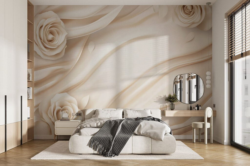 Rosas en curvas blancas en un interior