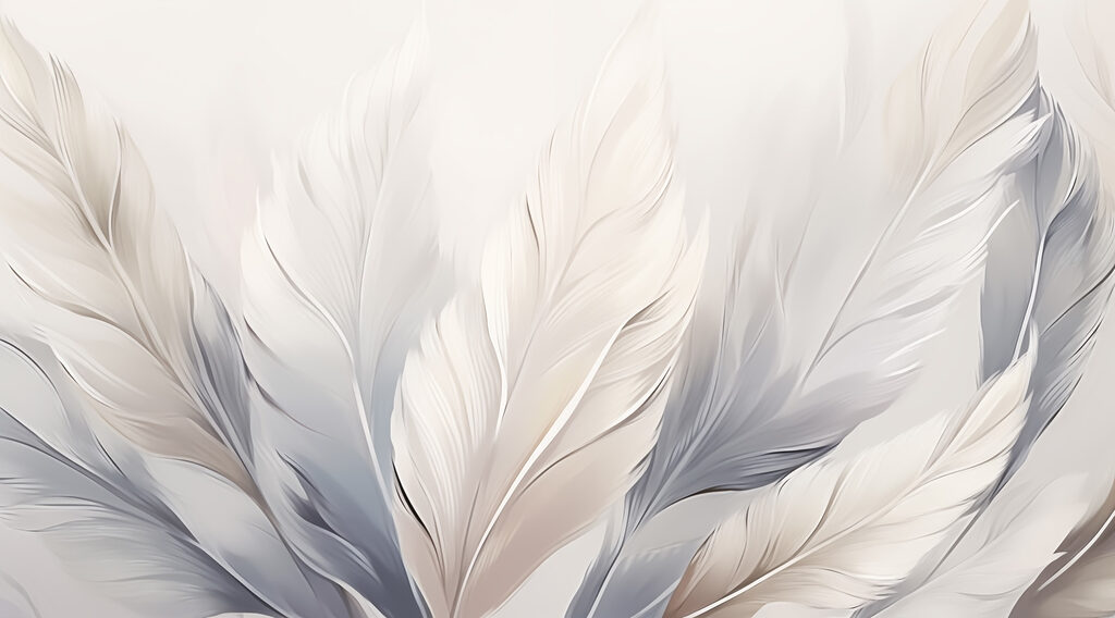 Plumas crema y grises — diseño completo
