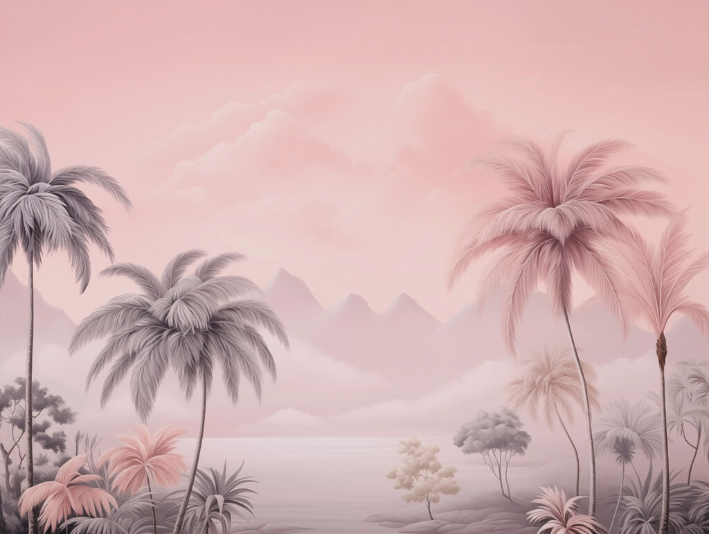 Palmeras en lejanía rosa — diseño completo