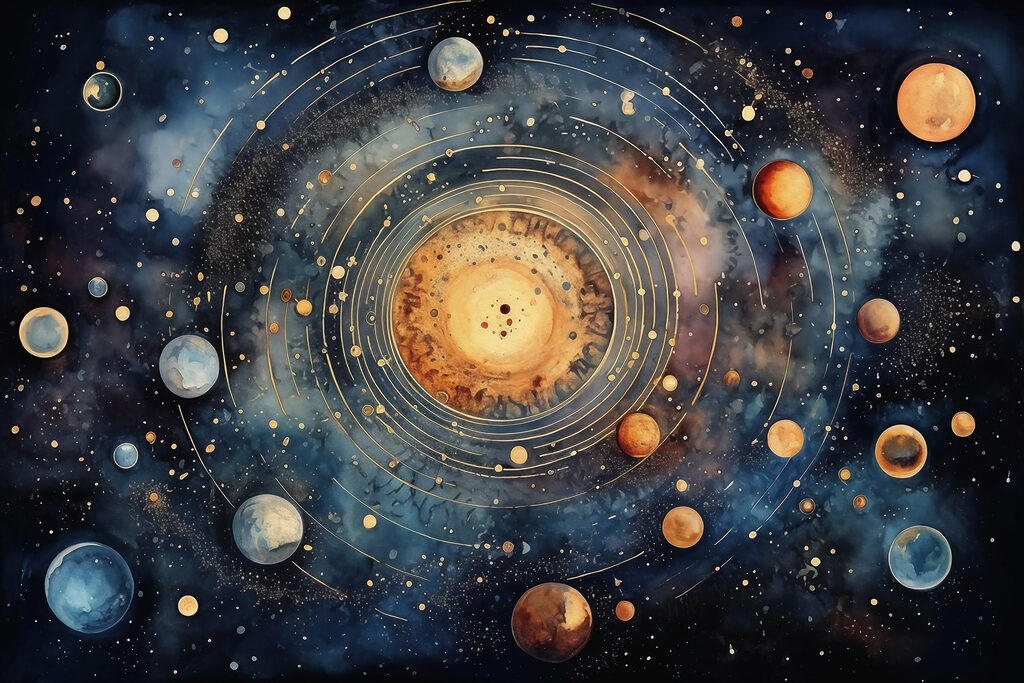 Sol entre planetas — diseño completo