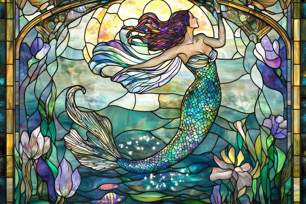 Sirena en vidriera — diseño completo
