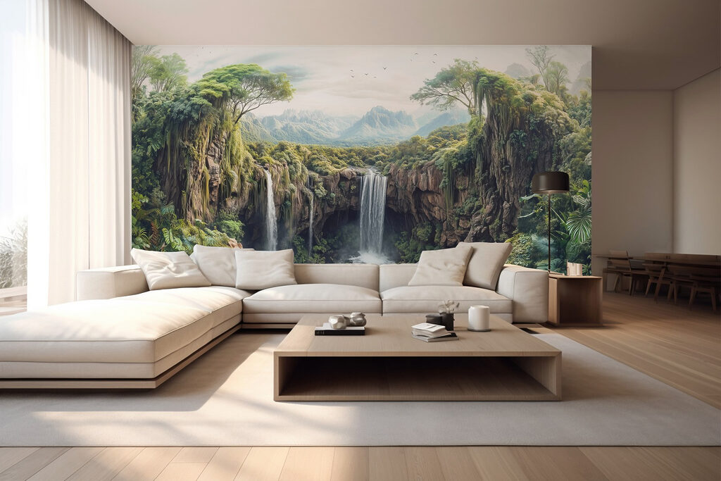 Cascada entre rocas boscosas — interior 5
