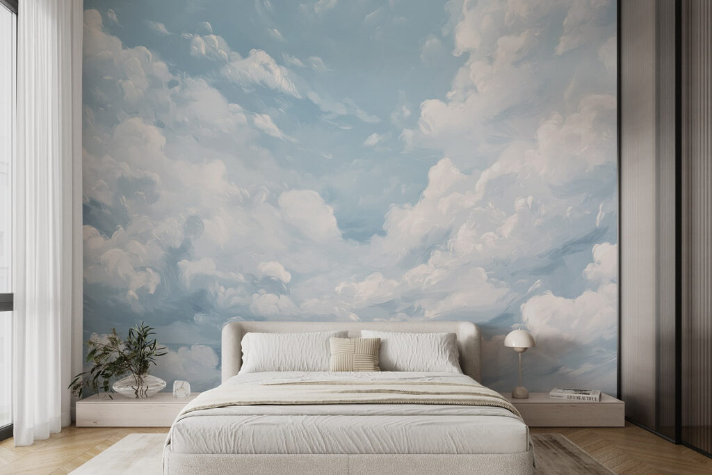 Nubes en cielo azul en un interior