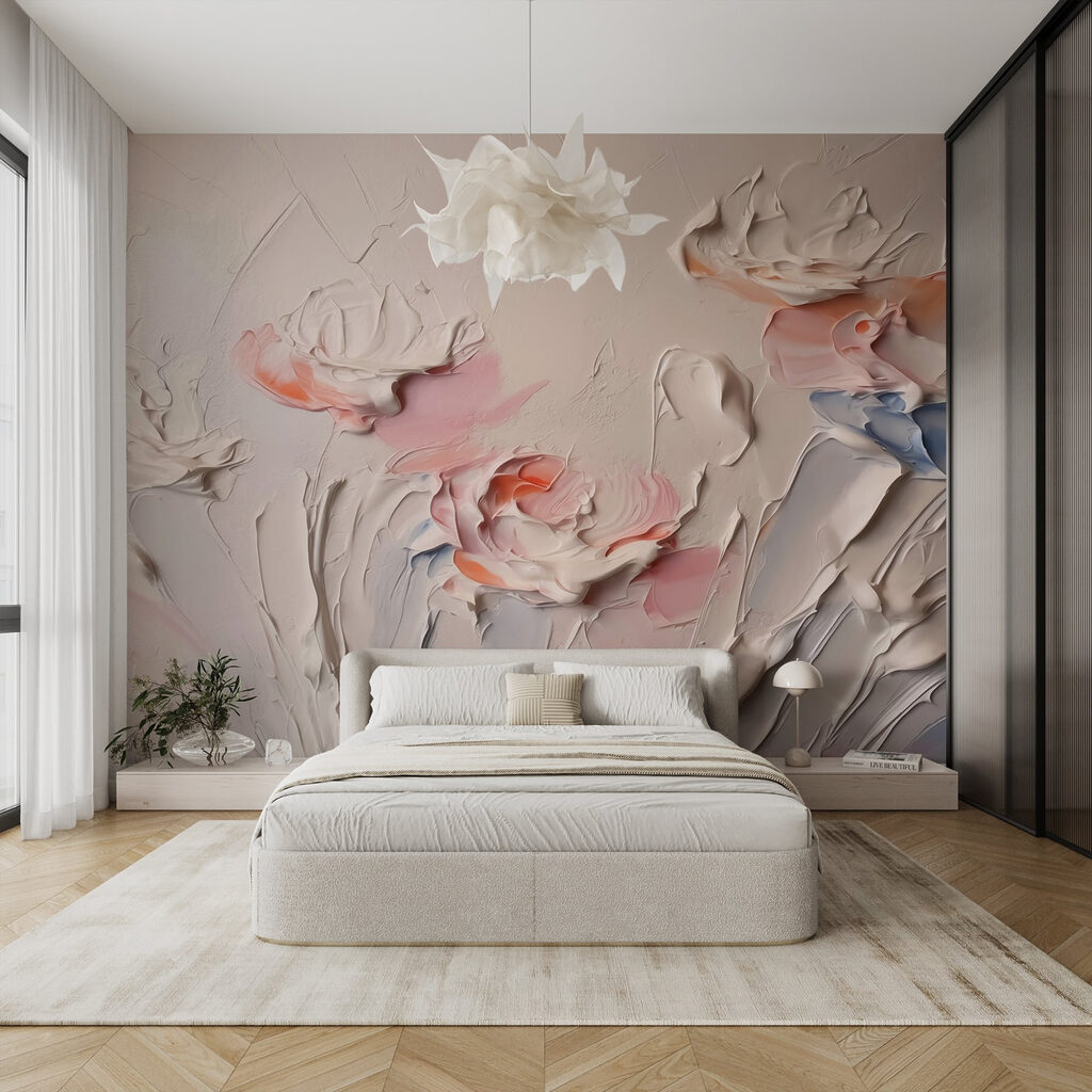 Flores rosas pintadas en un interior