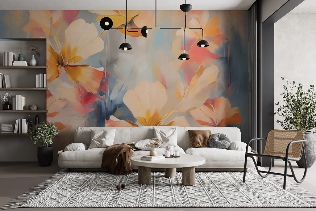 Flores naranjas sobre azul — interior 1