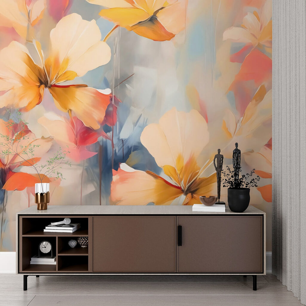 Flores naranjas sobre azul — interior 2