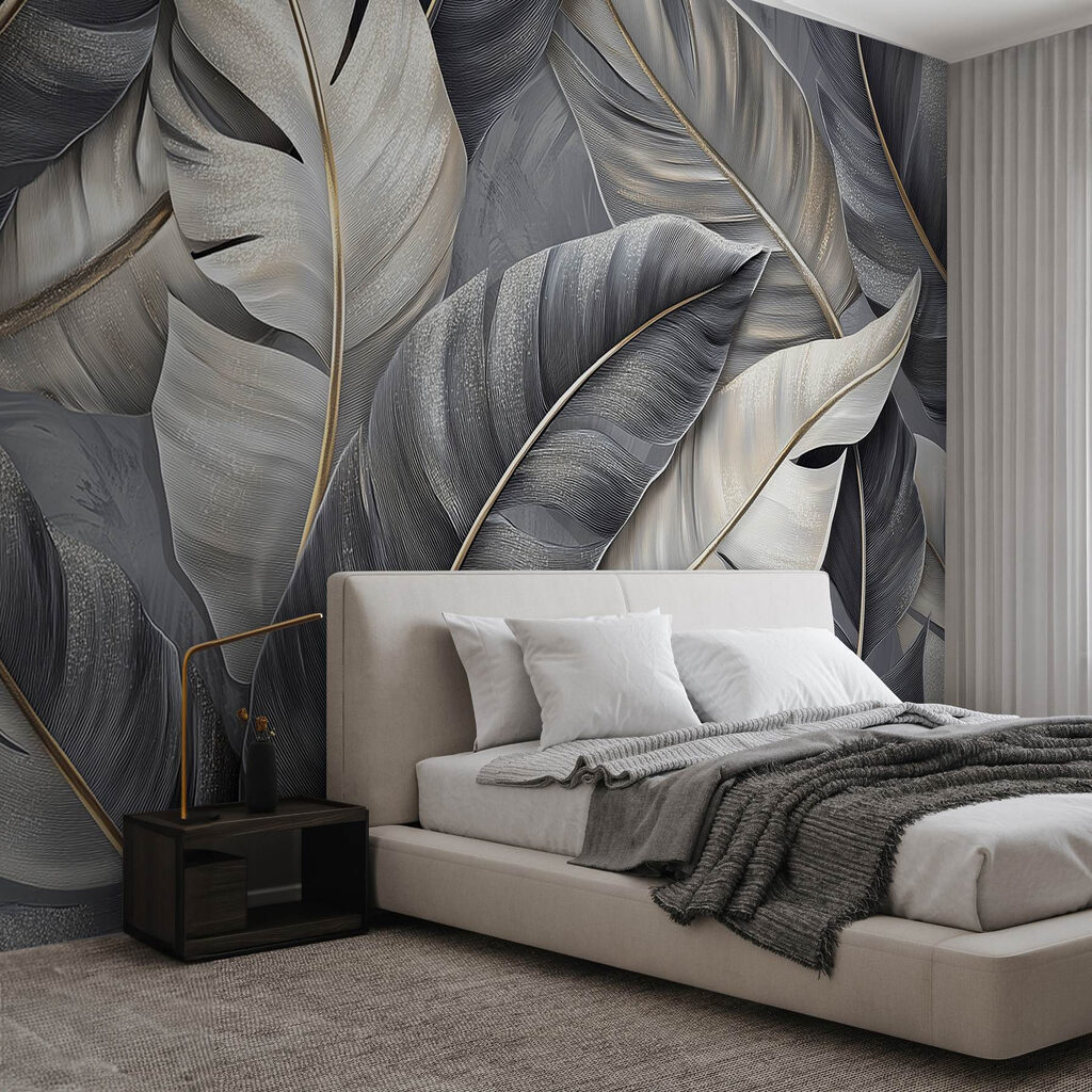 Hojas grandes en grises — interior 1