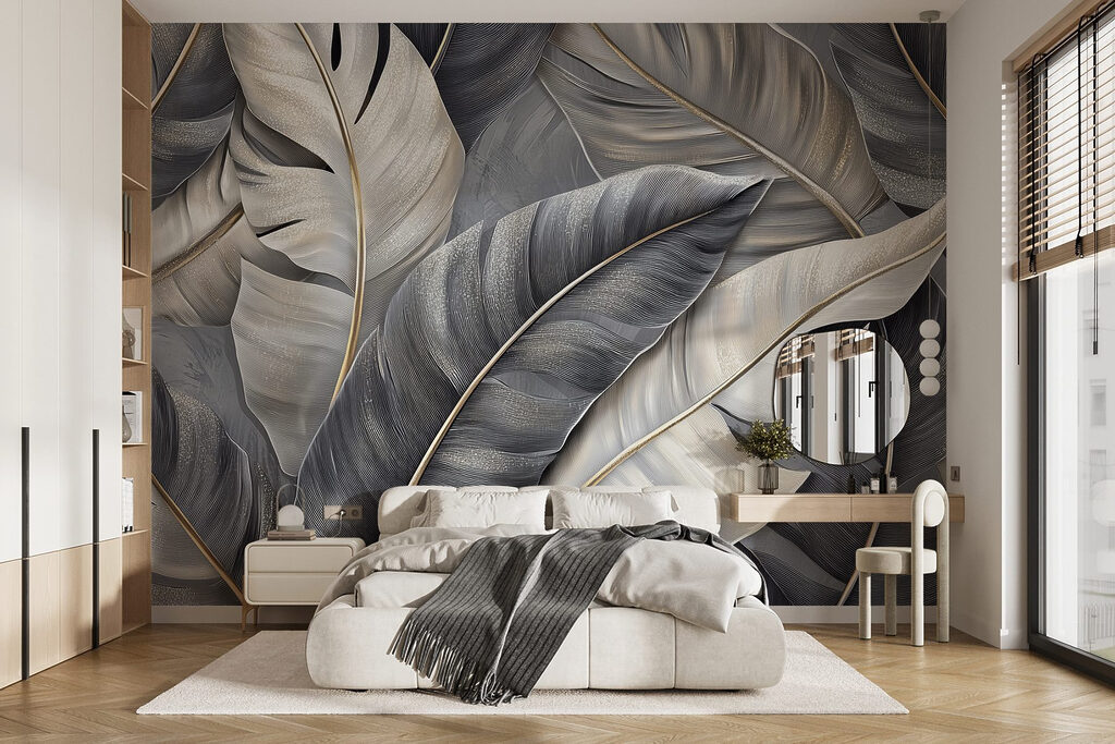 Hojas grandes en grises — interior 2