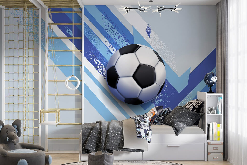 Fútbol entre franjas en un interior