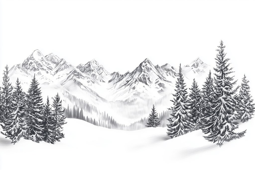 Cresta entre pinos oscuros — diseño completo
