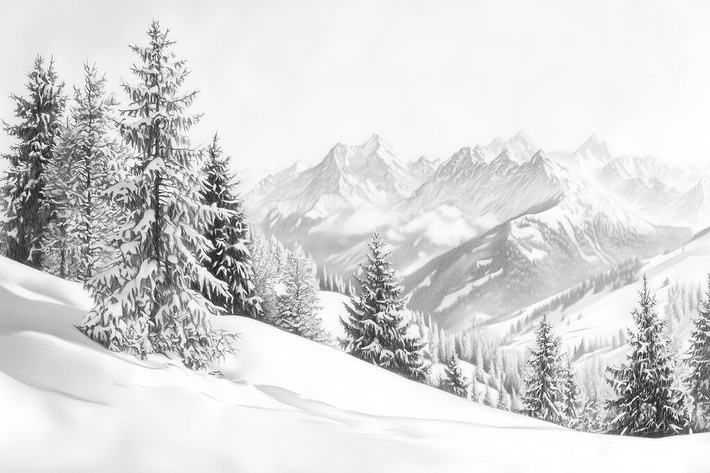 Ladera nevada con vistas — diseño completo